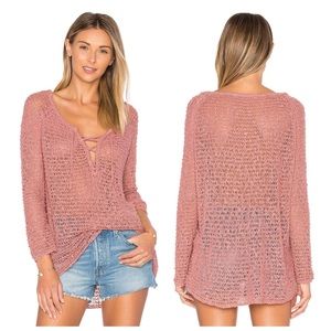 Revolve Cupcakes and Cashmere Pink Lace-Up Sweater